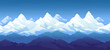 © SpicyTruffel - Snow mountains range, rocky silhouette. Peak landscape, climbing in ice, winter hiking shapes. High snowy blue peaks, ski adventure, horizontal banner. Vector panorama background