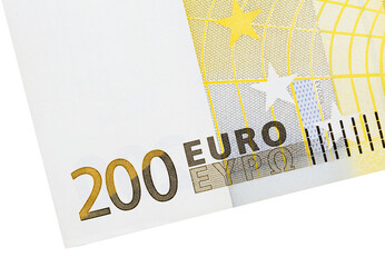 Wall Mural - Part of the banknote denomination of 200 euros in close up, isolated on a white background to create business concepts.