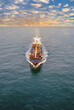 Magnificent aerial view of container transport by boat