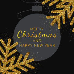 Wall Mural - Merry Christmas and happy new year banner. Gold glitter snowflakes. Vector background