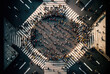 Aerial. People jam the crossing for pedestrians. backdrop in top view. Generative AI
