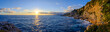 Beautiful sunset over the sea near the mountains in Nice, France. Calm seascape, panorama.
