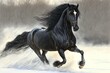 Winter gallop of a Friesian horse Generative AI