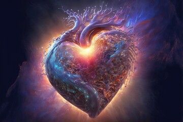 Wall Mural - Generative ai illustration of the heart of the universe. Valentine heart concept. Love of the universe.