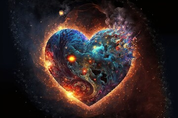generative ai illustration of the heart of the universe. valentine heart concept. love of the univer