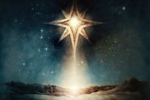 Nativity Star On A Starry Night, An Abstract Creative Textured Backdrop With Copy Space For Text Generative AI