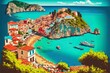 Charming Greek villages in all their vivid hues Parga. Frequented by people on summer break Generative AI