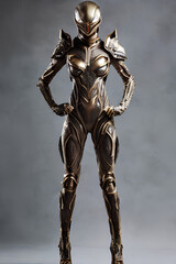 female alien soldier warrior with full body armor