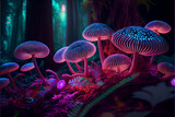 Fototapeta Uliczki - Generative AI abstract render of wallpaper featuring magic mushrooms