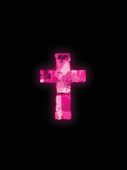 Wall Mural - Luminous and vibrant Christian cross on black background. Neon glow religion themed design for Christianity and church service. Fluorescent and mystical symbol