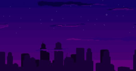 Leinwandbilder - Pixel art animation. Pixel city with stars. Seamless looping animation video pixel game 8 bit