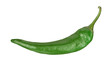 Green chili pepper isolated on transparent background closeup.