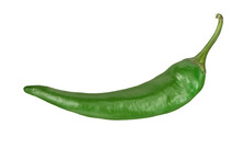 Green Chili Pepper Isolated On Transparent Background Closeup.