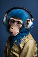 Abstract Painting Concept. Colorful Art Of A Monkey With Headphones. Animals. Generative AI.