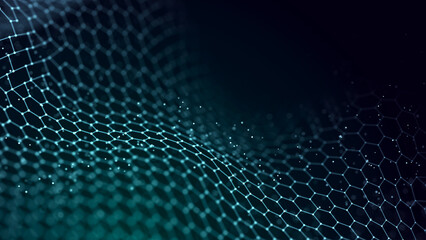 Poster - Abstract polygonal space. Low poly 3d wire. Artificial Intelligence. 3D rendering.
