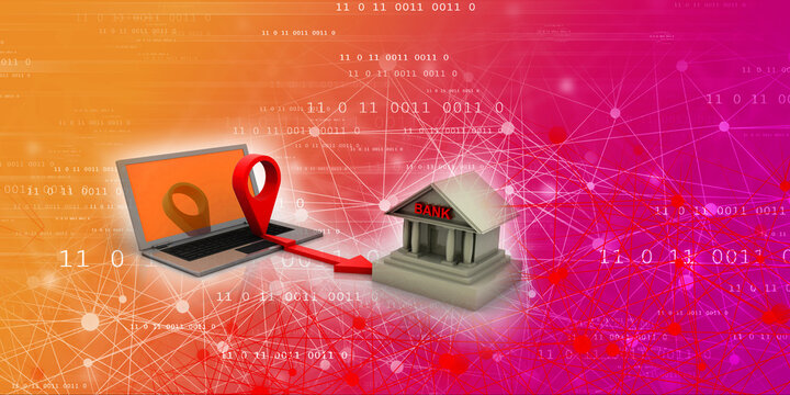 3d rendering Red map pointer bank
