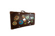 old brown suitcase with stickers from the ddr - german democratic republic - with stickers on transparent background