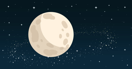 Wall Mural - cartoon moon in space with stars around, science illustration with space for text, planet, astronomy