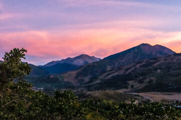 Wall Mural - Aspen highlands in Colorado colorful purple pink twilight sunset in rocky mountains roaring fork valley with autumn foliage in fall season