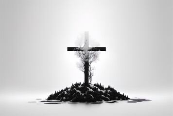 a white background with a solitary Christian cross. Generative AI