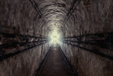 Fototapeta Desenie - Exploration of a bunker from the second world war with a flashlight