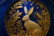 Happy chinese new year 2023 year of the rabbit zodiac sign with flower,lantern,asian elements gold blue paper cut style on color Background.generative ai.