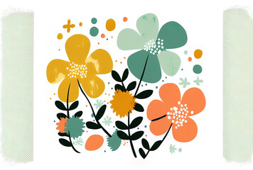 Wall Mural - Cute hand painted abstract design of simple flowers for scrapbooks, cards, and textiles. scan copy. Generative AI