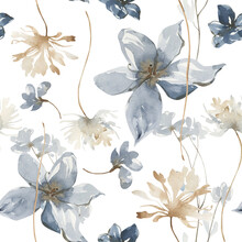Watercolor Floral Seamless Pattern. Snowy Digital Print.