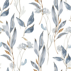 Wall Mural - Watercolor floral seamless pattern. Snowy digital print.