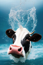 Portrait Of A Cow Swimming Underwater Generative AI