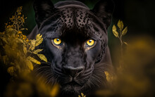 Front View Of Panther On Dark Background. Predator Series. Digital Art	