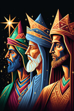The Three Magi King Of Orient, The Three Wise Men Illustration, Melchior, Caspar And Balthasar, Epiphany Celebration, Generative, AI