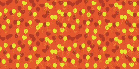 Poster - Yellow balloons seamless on orange background. Vector seamless pattern of gift balloons. For print and interior, stylish decoration.