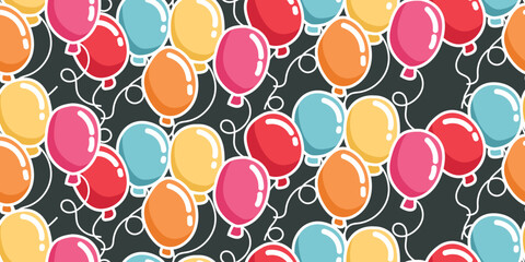Poster - Background from colored balloons. Vector repeating pattern of colored balloons. For holiday and gift wrapping, postcards, seamless canvases.
