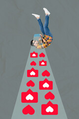Poster - 3d retro abstract creative collage artwork template collage of falling guy online dating modern gadget isolated painting background