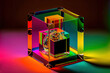 Glas Cube Abstrakt und Surreale Glaskunst Crystal Spectral Color Cover Backdrop Hintergrund Generative AI Digital ART Illustration 