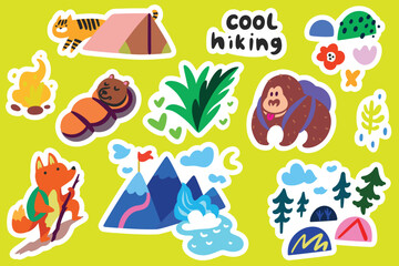 Poster - Cool hiking sticker collection in childish style