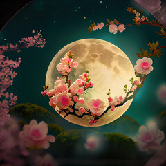 Wall Mural - Beautiful fantasy tree and full moon