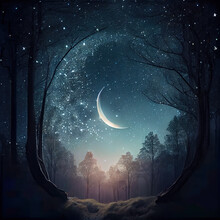Fantasy Forest With Crecent Moon