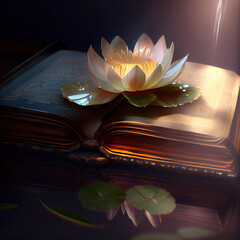 Wall Mural - book with waterlily in a lake