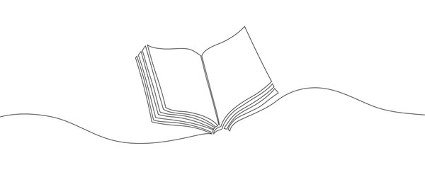 Wall Mural - The book is drawn with one line. Modern outline doodles of an open book. Vector illustration