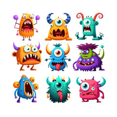 Cartoon monster characters. Isolated on background. Cartoon flat vector illustration