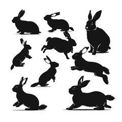 Black rabbit silhouette. Isolated on background. Cartoon flat vector illustration