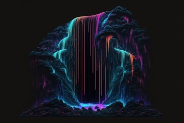 Wall Mural - The cascading neon lines in this image add a futuristic and dynamic touch to the design. The lines seem to flow and dance as they fall down the dark background. Generative AI