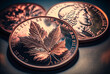 Coins of copper bullion, Fictitious, fake text. Generative AI