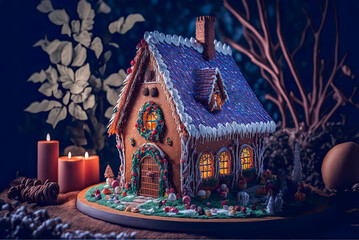 Wall Mural - Gingerbread house, candles. Generative AI