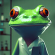 Scientific frog or toad in the laboratory, funny illustration