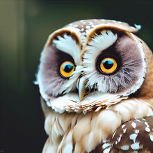 Owl Portrait, Face Head Closeup