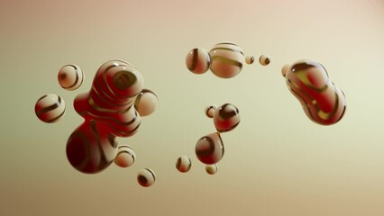 Poster - Loop 3d animation of glass droplets with transparency lines. The droplets randomly move and merge in zero gravity. Abstract animated background.