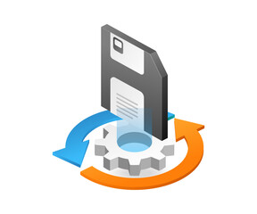 Poster - Flat isometric 3d illustration data error recovery process